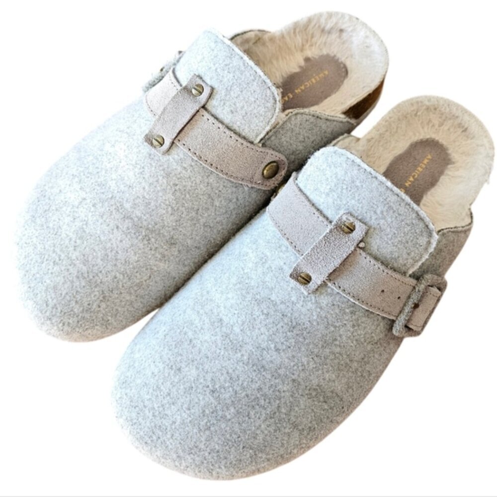 American Eagle Women's Felt Shearling Gray Clog Slip-on Shoes Size 10. - Picture 7 of 16